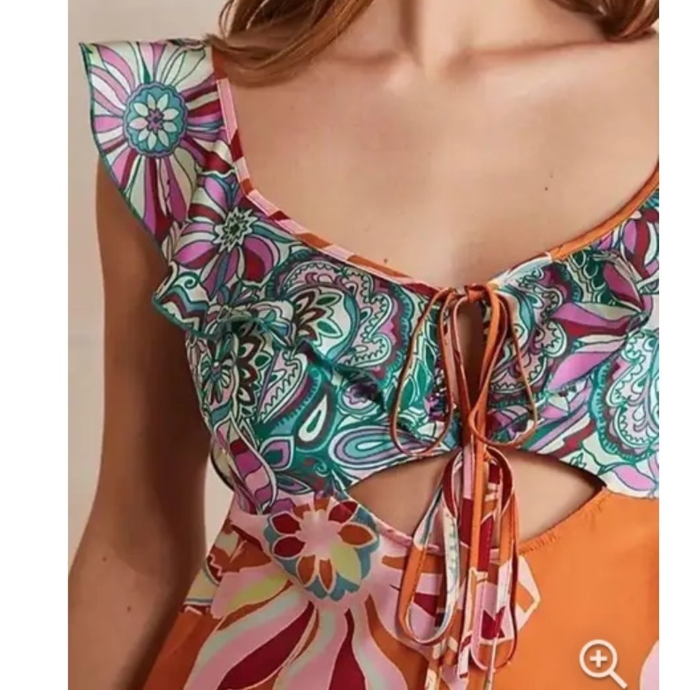 Intimately FP NEW Retro BALI Floral Ruffled Tie Bust Mini Slip Dress Size S - Picture 2 of 8